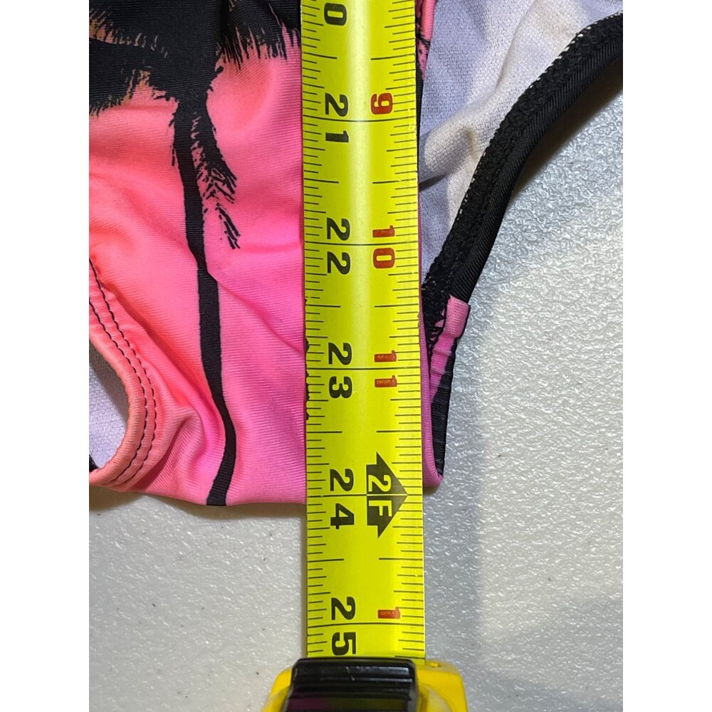 Justice Girls Sz L 12/14 1 Shoulder Cut Out Swimsuit UPF 50+ Rainbow Palm Print - Picture 4 of 9